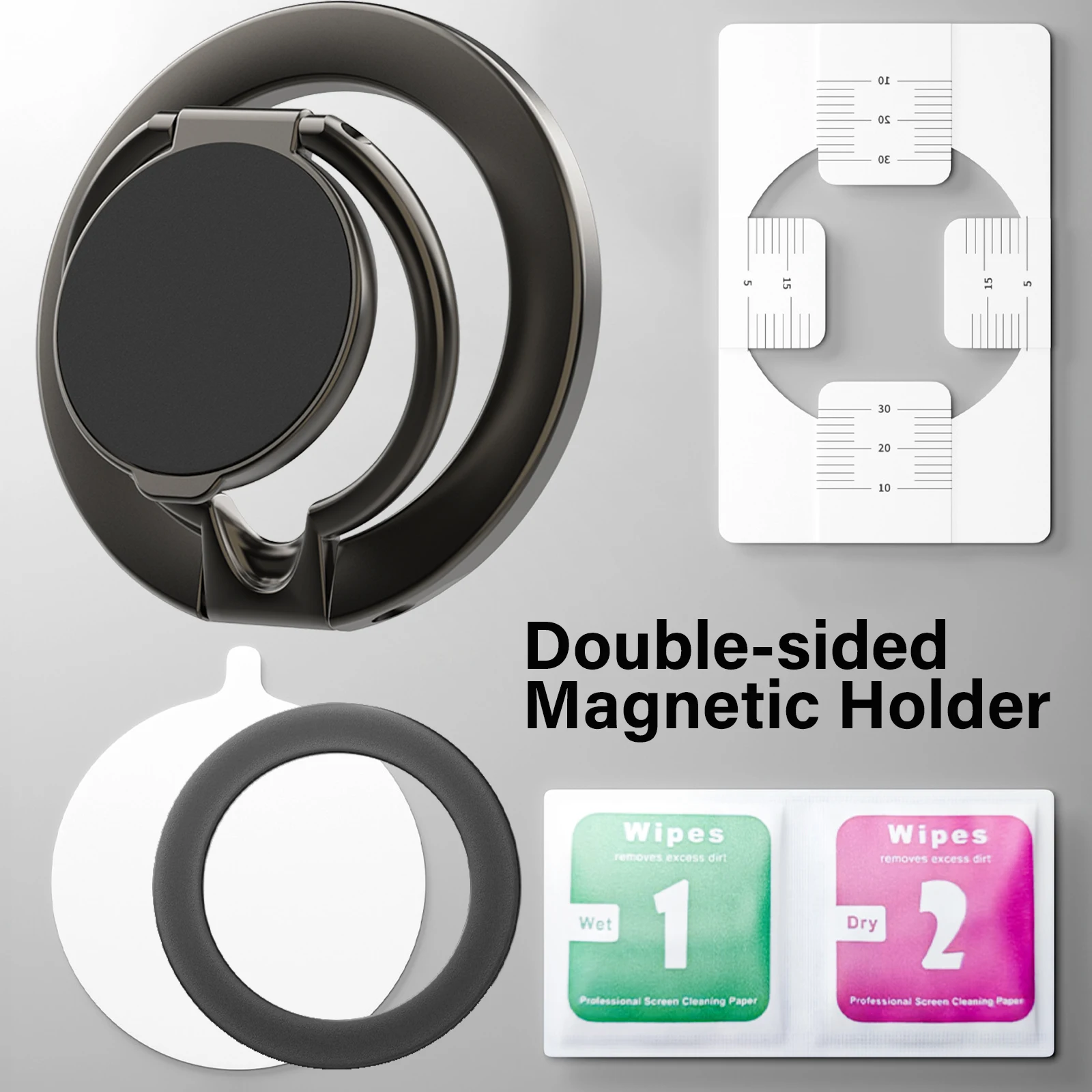 

Двусторонний магнитный держатель для сотового телефона Magsafe, сильная магнитная подставка с магнитной пластиной, кронштейн для кольца на палец для iPhone 16 17.