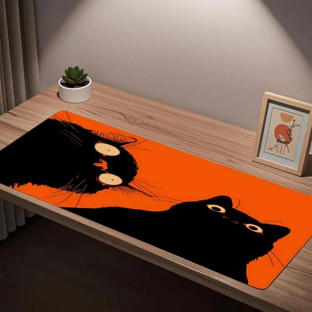 Tapis de souris amusant avec motif de chat noir et mini-autocollants de dessins animés, organiseurs de bureau et plateaux