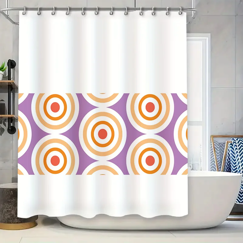 

Colorful Circles Shower Curtain Set Waterproof Durable Fabric Bath Decoration for Home Bathroom Modern Decor in Purple, Orange W