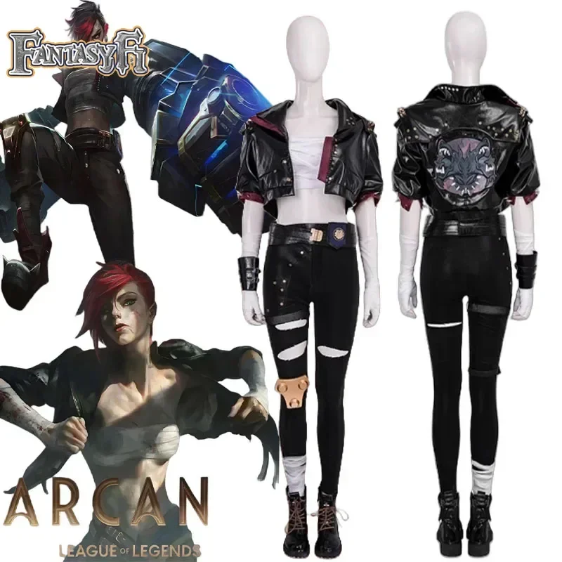 

Vi Acrane Game Cosplay LOL Costume Leather Battle Suit Game Arcane Vi Roleplay Outfit 2024Halloween Carnival Party Costume