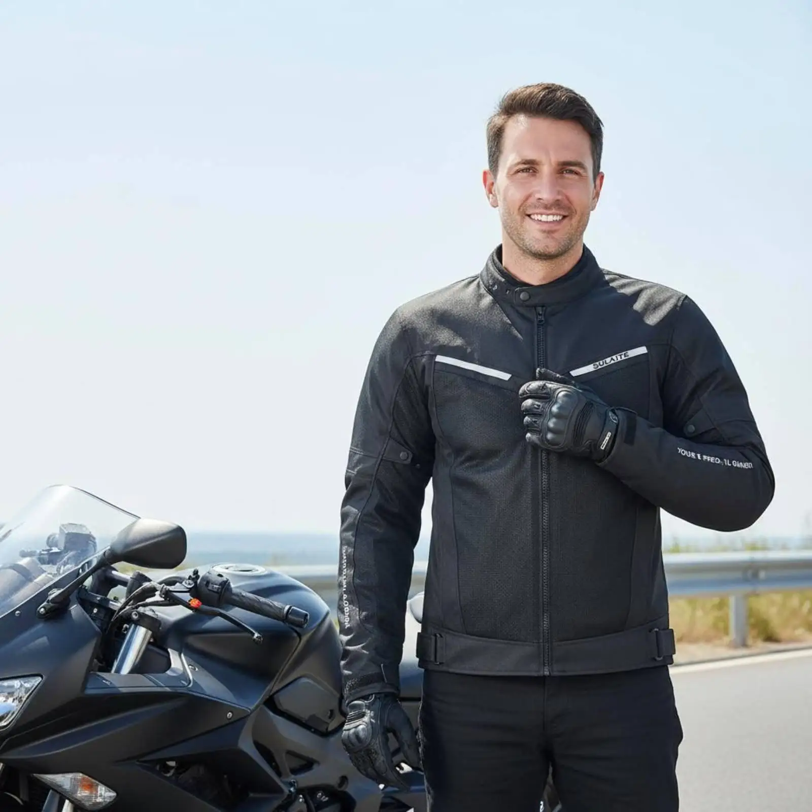 Breathable motorcycle jacket made of mesh fabric for summer, ventilated and