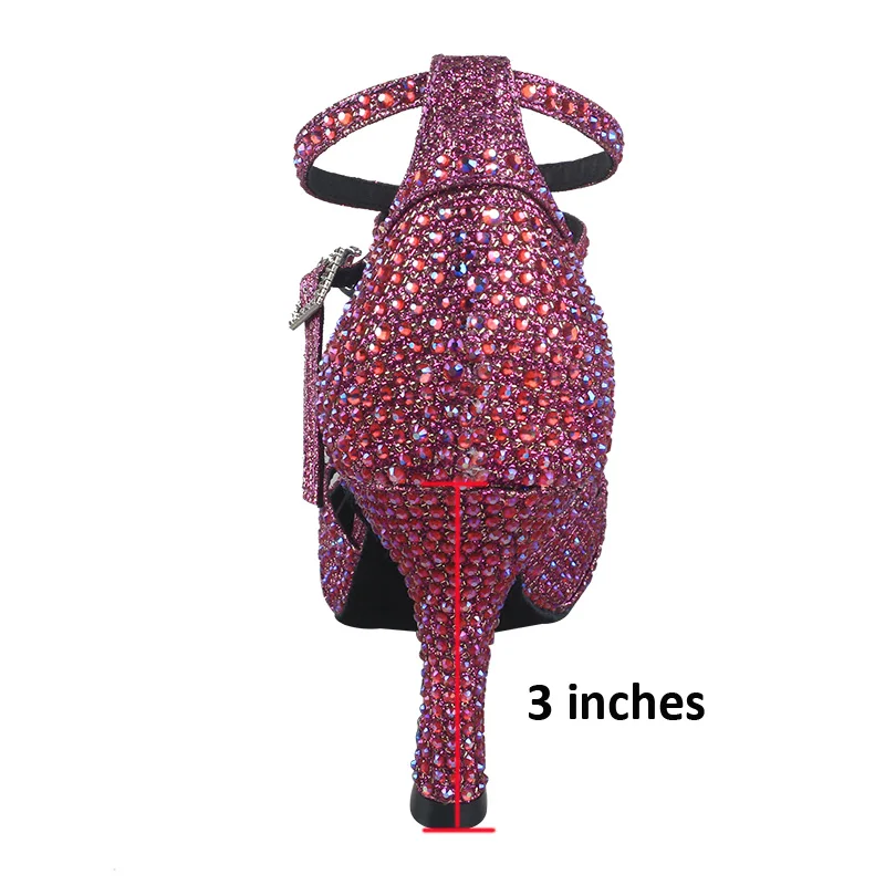 Wedopus Ladies Sparkling Glitter Purple Dancing Latin Sandal Rhinestone High Heel Customized 9CM Shoes for Dance