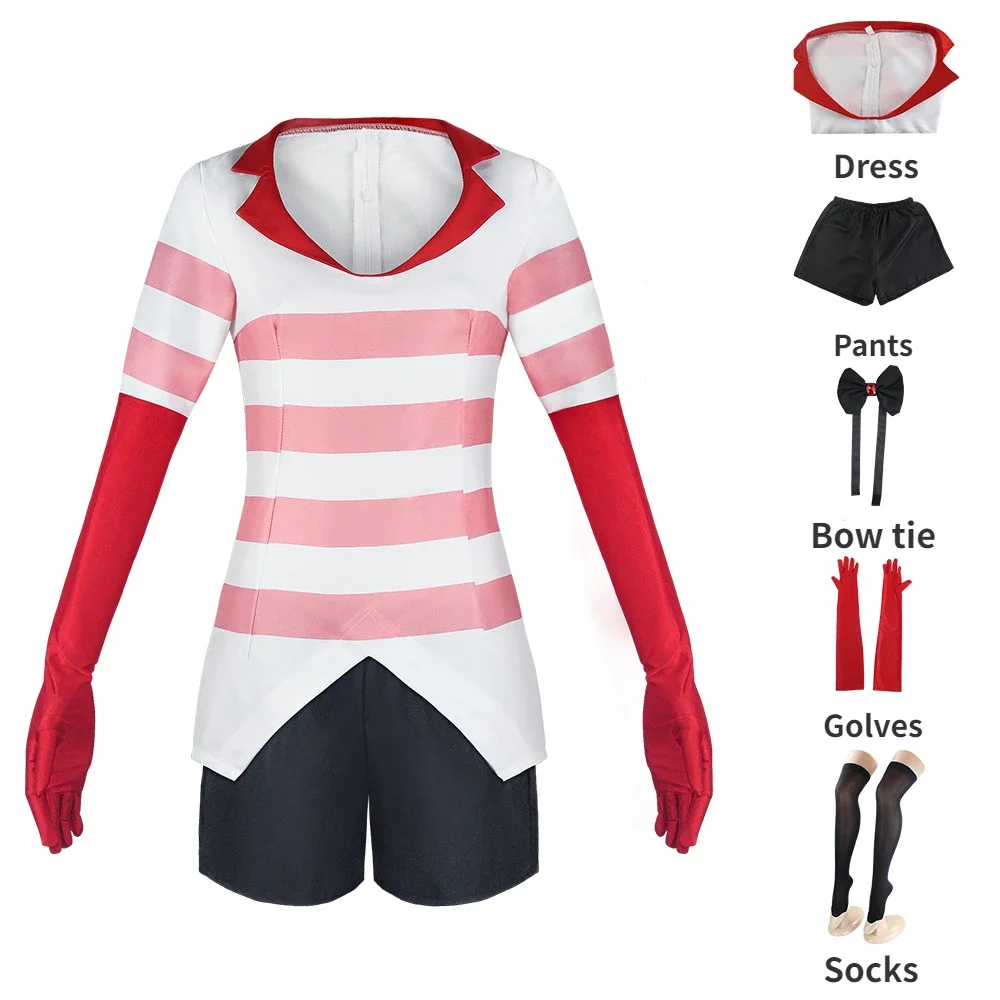 

Anime Hotel Cosplay Hazbin Angel Fancy Cartoon Costume Hotel Disguise Pink Dress Outfit Women Halloween Party Clothes Roleplay