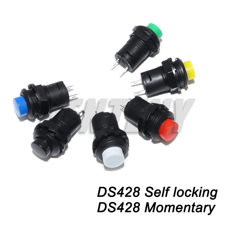 6PCS DS-428 Momentary/Self-Lock Pushbutton Switches DS228 DS428 12mm OFF- ON Push Button Switch 3A /125VAC 1.5A/250VAC DS-228