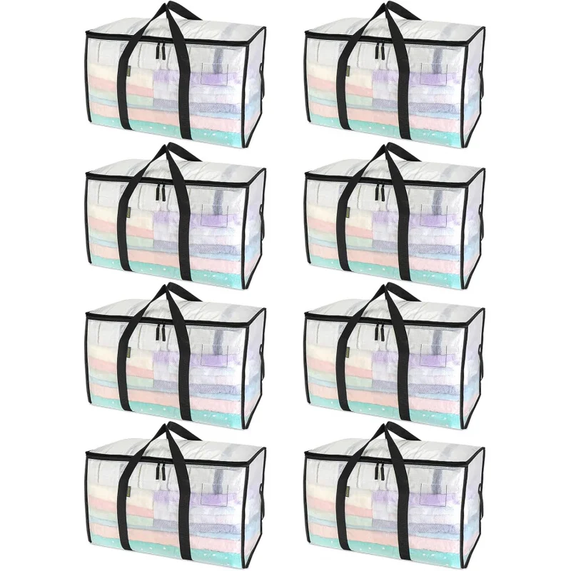 8-Pack Oversized Moving Bags with Reinforced Handles, Heavy-Duty Storage Tote for Clothes, Moving Supplies (Clear, 8-Pack) view 6