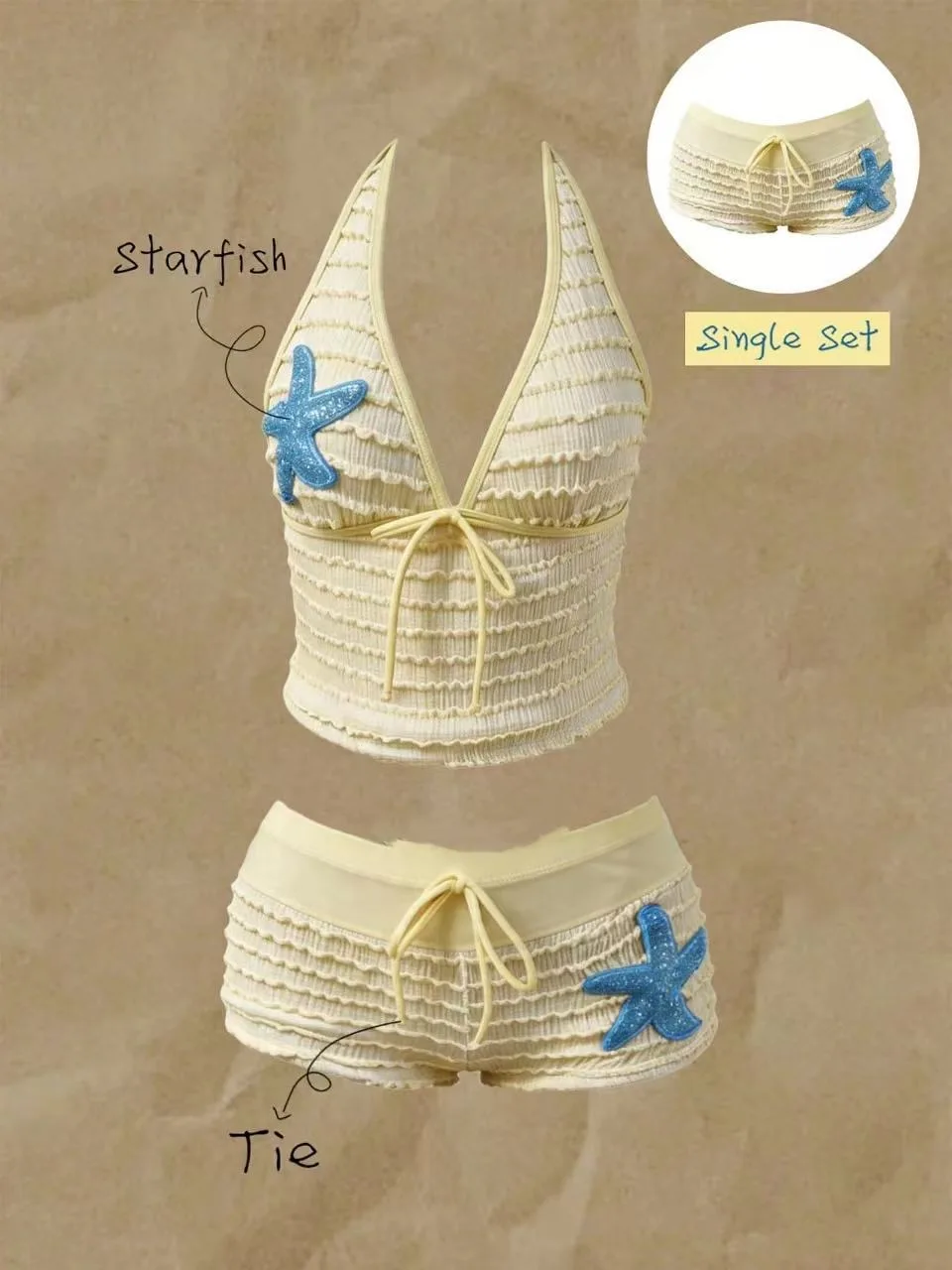 Damen-Bikini-Set mit Triangel-Oberteil, Neckholder und Schnürung, zweiteiliger Badeanzug mit Tanga-Unterteil, Strandmode