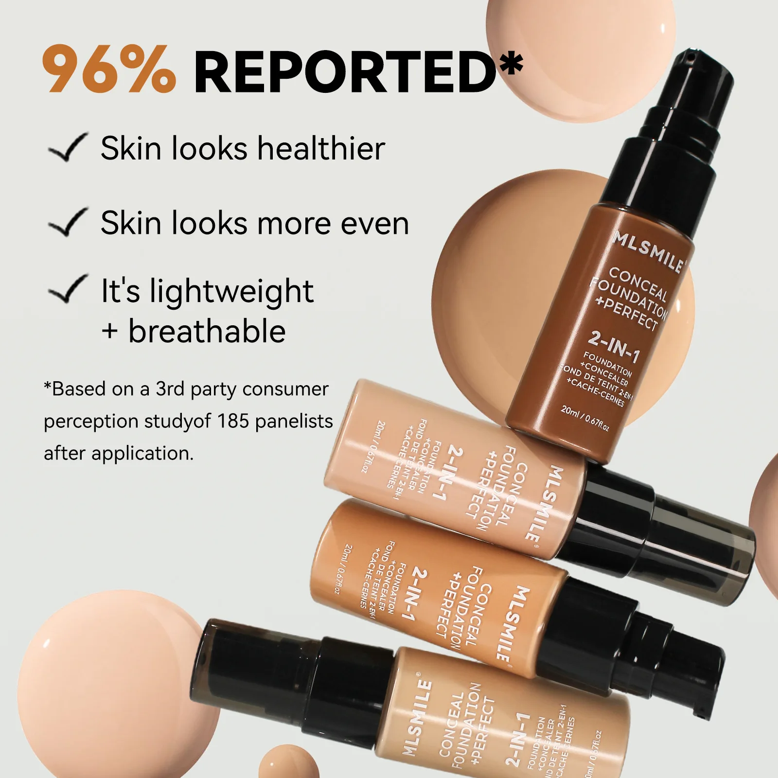 2-in-1 Liquid Foundation Cream Waterproof Oil-control Cover Acne Base Cream Makeup Moisturize Matte Concealer Cosmetic 20ml