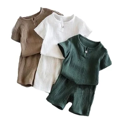 Conjunto de ropa para bebé, niño y niña, Camiseta de algodón y pantalones cortos, ropa de lino, trajes de 1 a 7 años