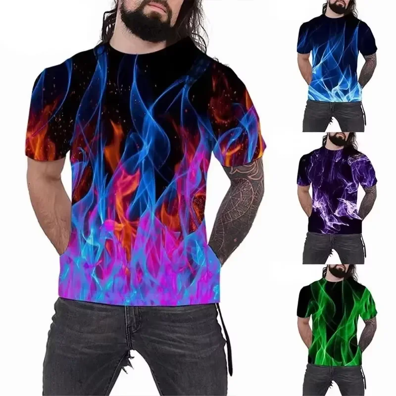 3D Digital Print 2026 Summer Cool Men Women Fashion Casual T Shirt Multicolor Flame Short Sleeve Tee Unisex Streetwear 100