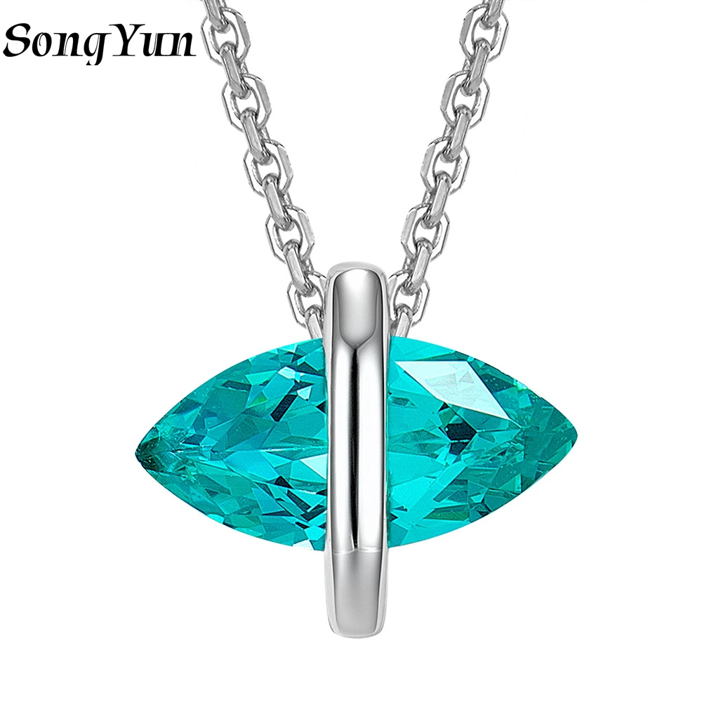 SONGYUN High Carbon Gemstones Jewelry Women 925 Sterling Silver Tourmaline Necklace Water Drop Pear Shape Pendant Necklace