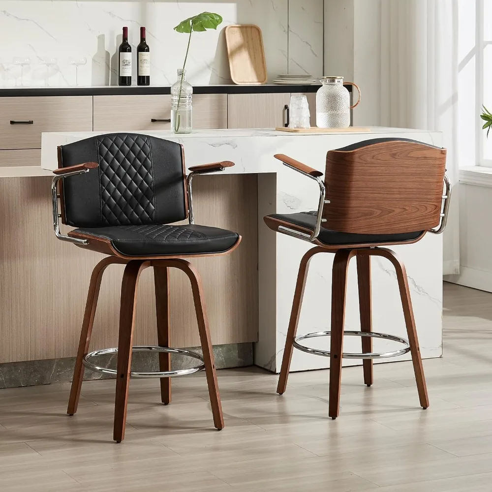 

Counter Height Bar Stools Set of 2 – Swivel Kitchen Barstools with Back & Arms – Modern PU Leather Chairs for Kitchen Island