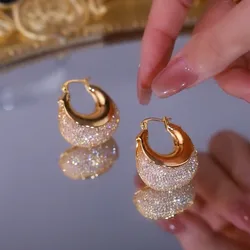 Pendientes de circón de malla de color dorado para mujer, accesorios de vida diaria lujosos, joyería de fiesta, regalos de cumpleaños, moda de personalidad, nuevo