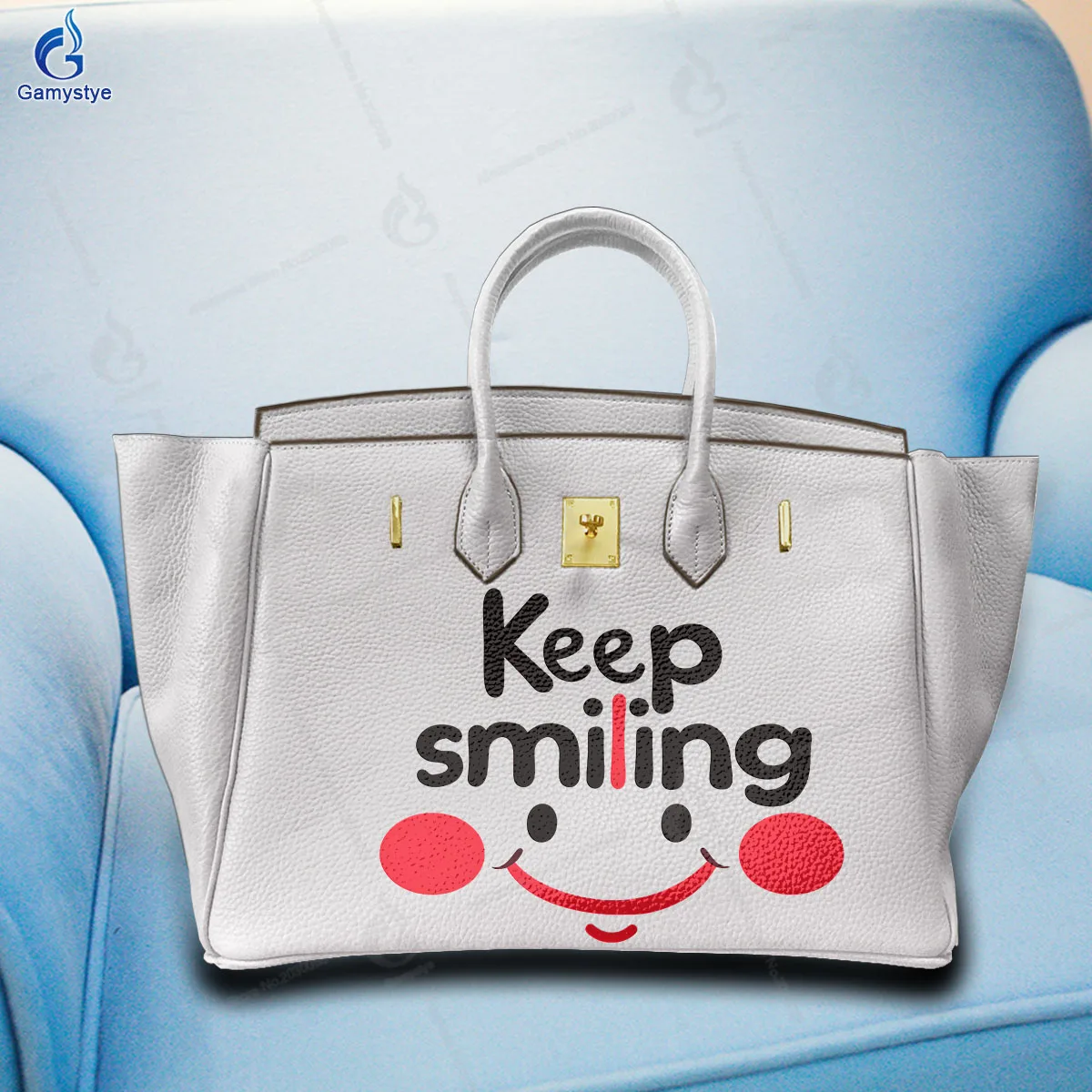 

Printed Customize Art Bags Cartoon letter smiley pattern 100% Cowhide Leather Ladies Hand Bag Female Carteras Para Mujer De Moda