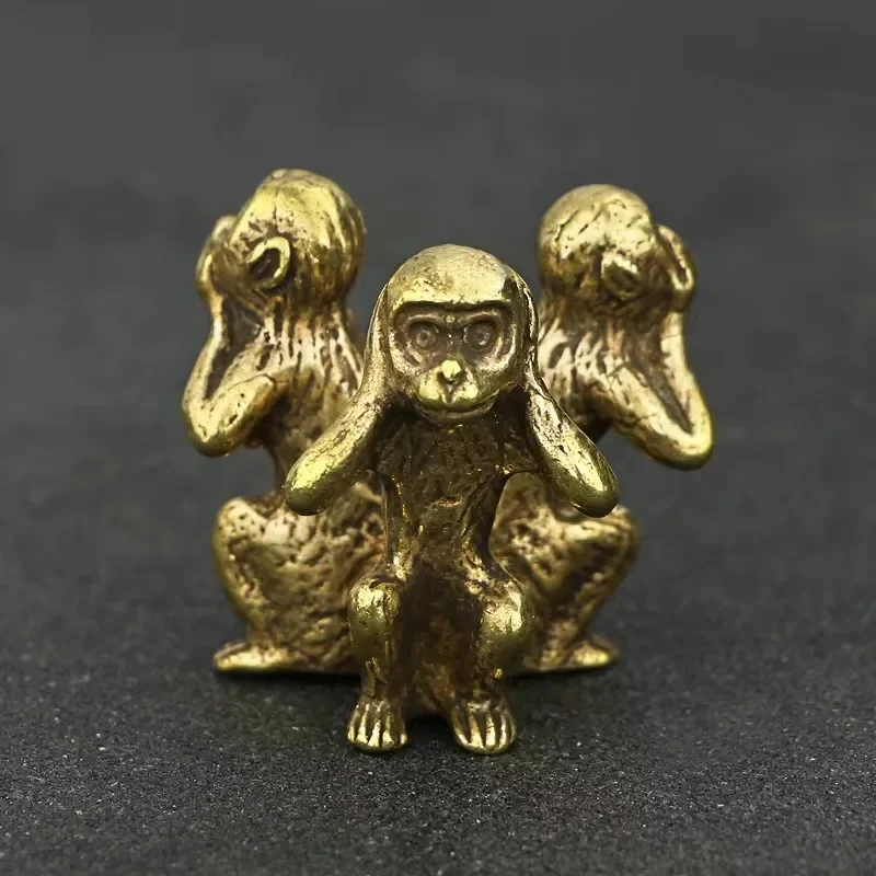 Mini Vintage Brass Cute 3-Monkeys 