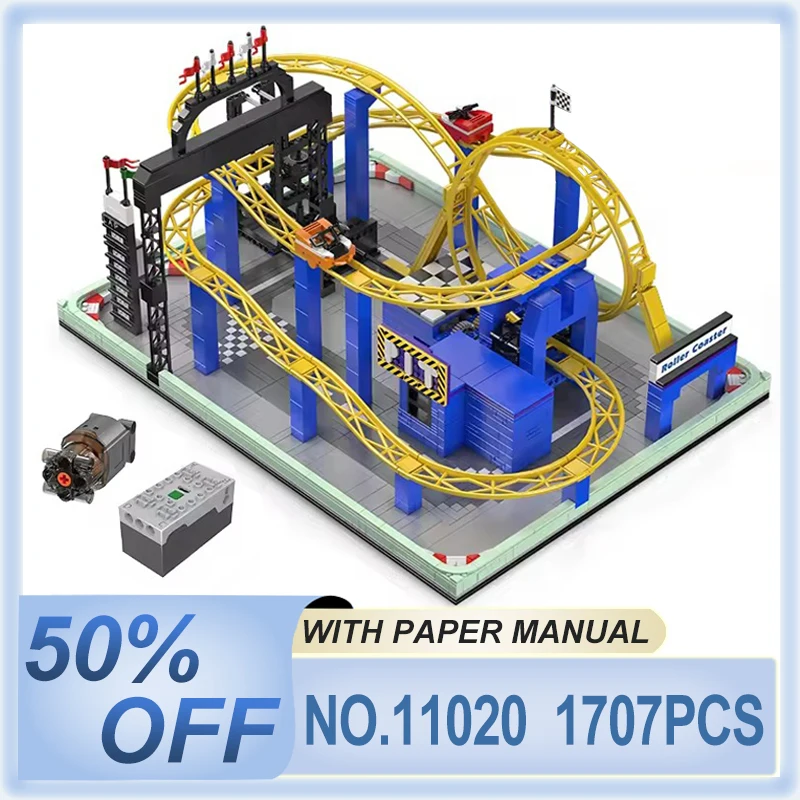 고품질 몰드 킹 11020 롤러코스터 DIY 장난감 모터라이즈드 회오리바람 코스터 블록 조립 키즈 크리스마스 선물