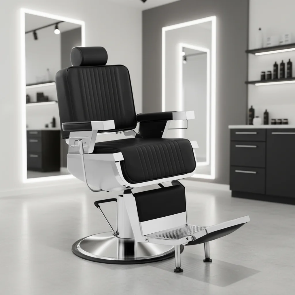 

@#2026 LUXMARS High Quality All Black Barber Chair Synthetic Leather with Wheels for Tall Barbers