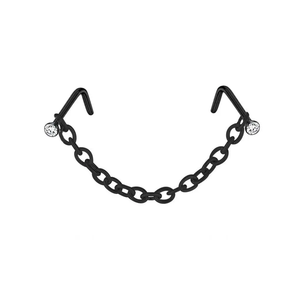 Bar Punk diamantes de imitación bola de narina de acero inoxidable amor corazón cadena doble nariz cadena nariz Stud tabique anillos nariz Piercing anillo