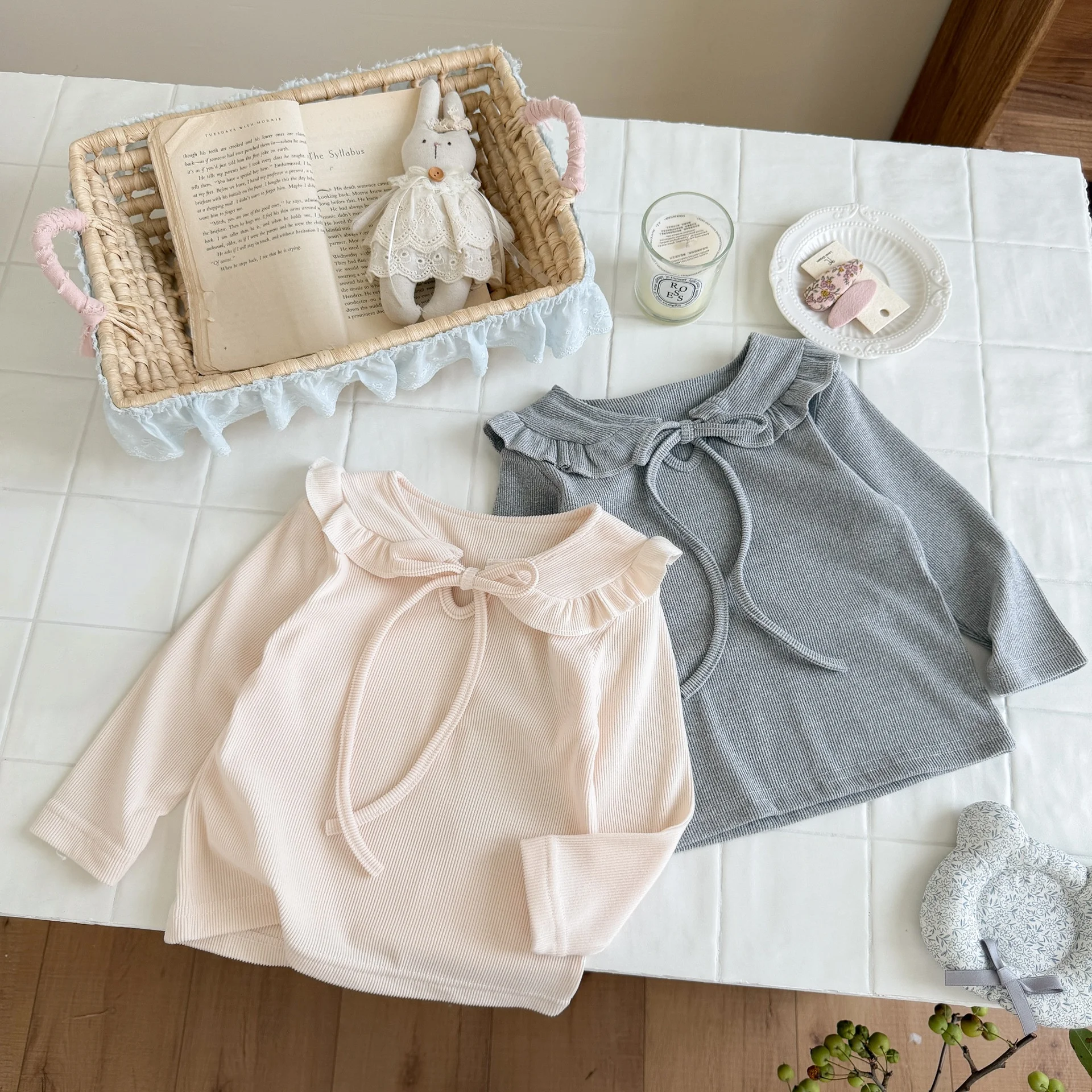 0-10Y Autumn New Girls Long Sleeve Tee Ruffle Peter Pan Collar Bow Kids Casual Basic Shirt Girls Top Solid Child's Shirt