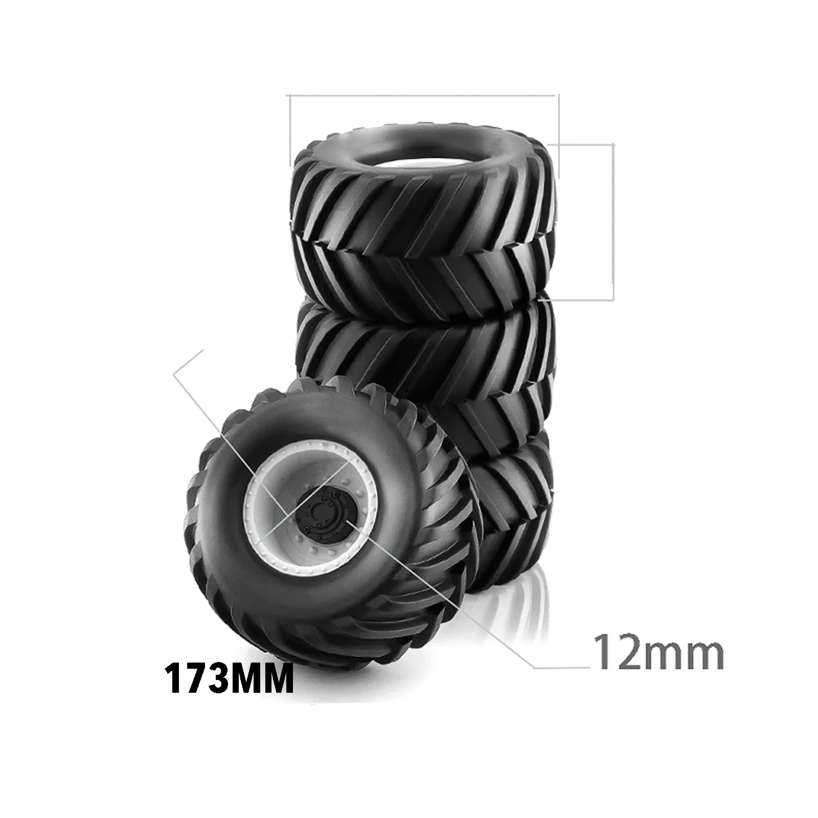 2PCS 1/8 Truck Rubber Tire w/17mm Hex Plastic Wheel Rim 173mm/91mm Rubber Rocks Tyres Set Fit for Traxxas Maxx Tmaxx E-Revo 3.3