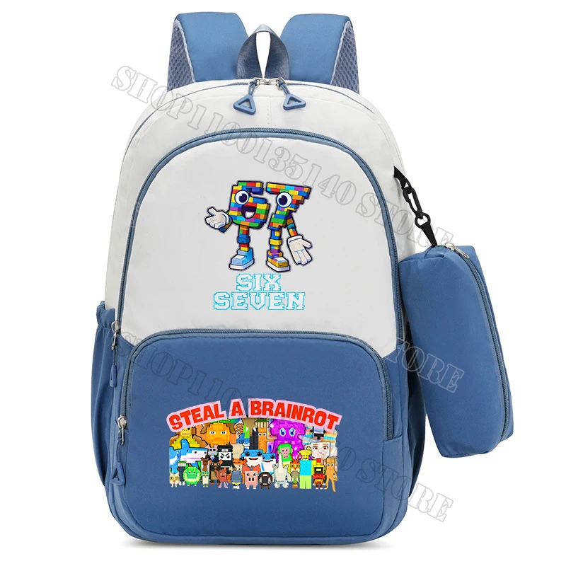 سرقة حقيبة مدرسية Brainrot مع حقيبة أقلام رصاص 67 ستة سبعة حقيبة ظهر للأولاد والبنات حقائب ظهر ذات سعة كبيرة 2 قطعة طالب المدرسة Mochila