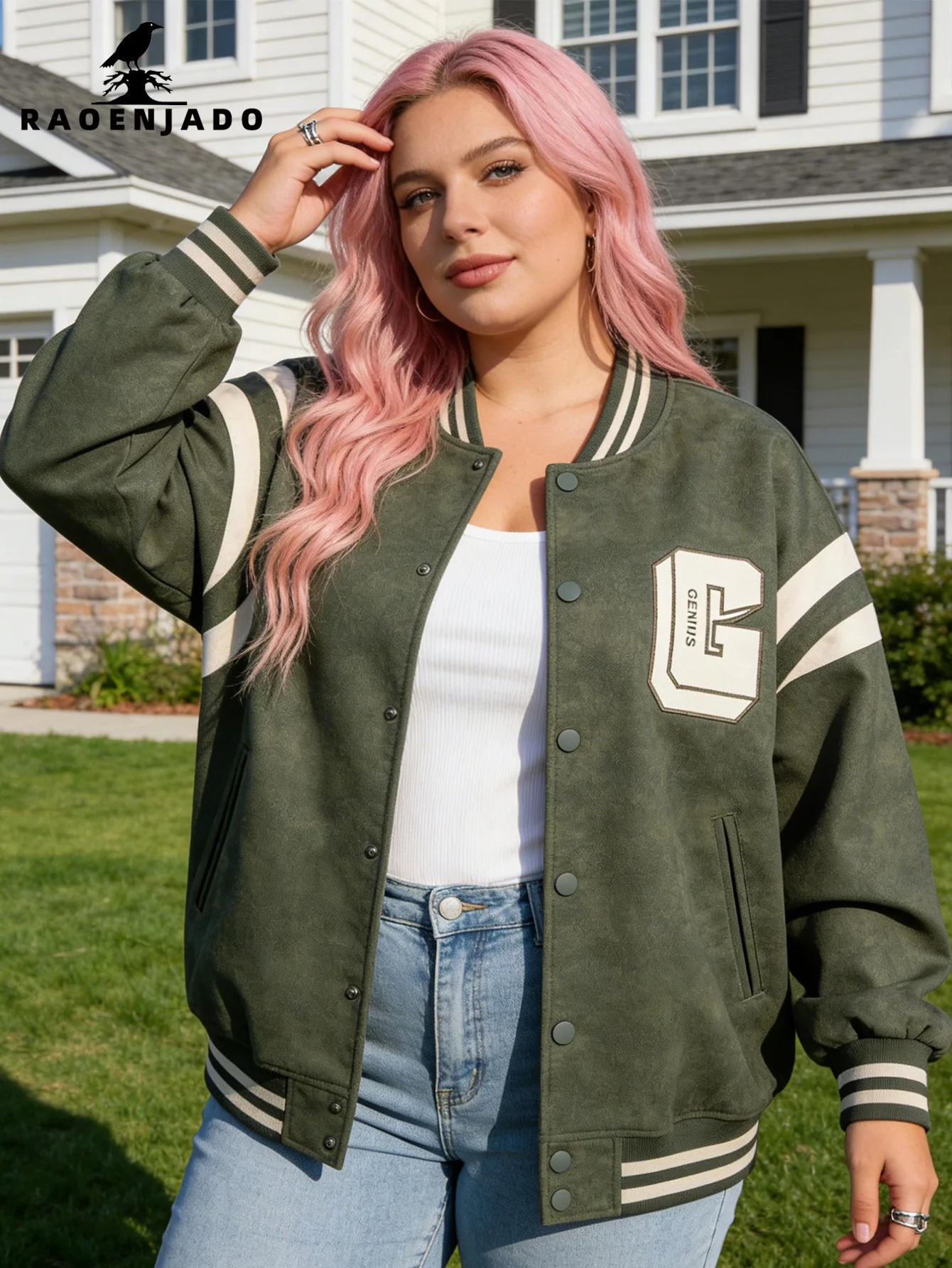 

Women's Faux Leather Jacket Plus Size Warm Spring&Autumn Matte Baseball Coat Lightweight Windproof Simplicity Embroidery Unisex