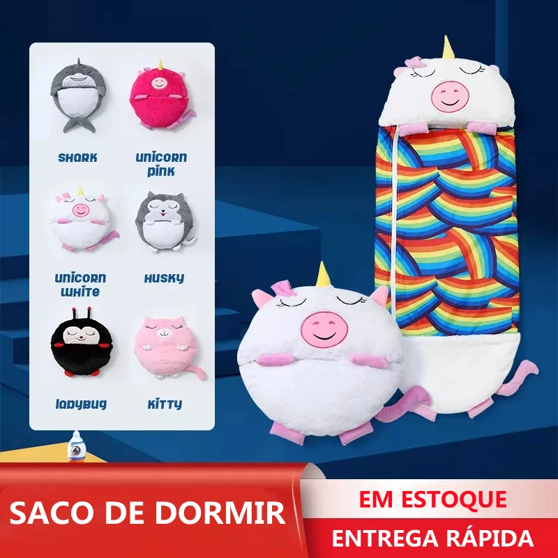 Saco de dormir infantil com travesseiro, quente e macio, saco de dormir preguiçoso, saco do sono dos desenhos animados, presente de aniversário, meninos e meninas