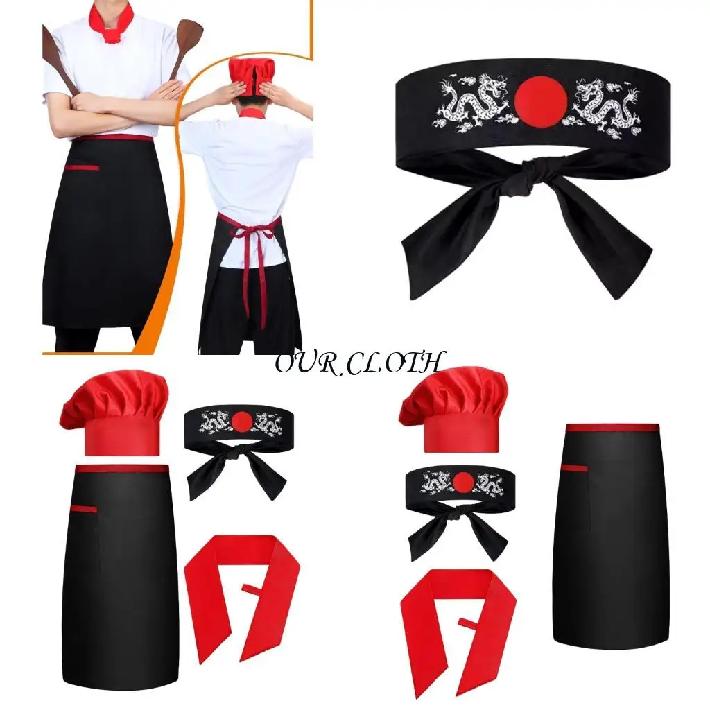 Hibachi Chefs Association accessories Hibachi Chefs Tall Caps Apron Necktie و Hachimaki Headband لعشاق Hibachi Y1ac