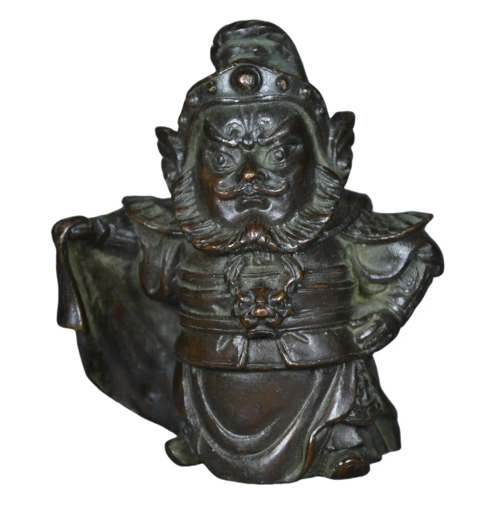 10.2CM Old China Copper Feng Shui Three Kingdoms Zhang Fei Sculpture Statue