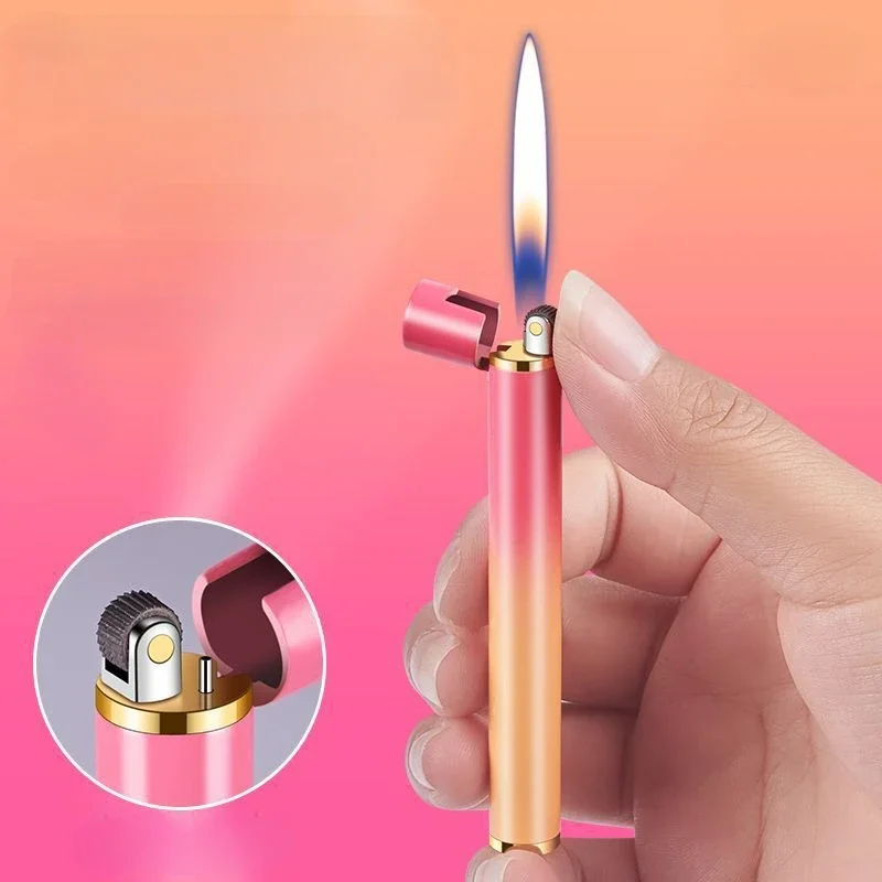 Mini Cigarette Style Lighter Grinding Wheel Flint Torch Gas Lighters Pocket Lighter Cigarette Accessories Gadget Gift for Women