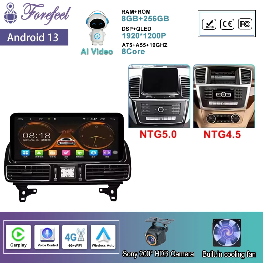 12.3‘’ Car Radio For Mercedes Benz ML GL GLE GLS W166 X166 2012-2019 Android Carplay Multimedia Auto Player Navigation DVD GPS