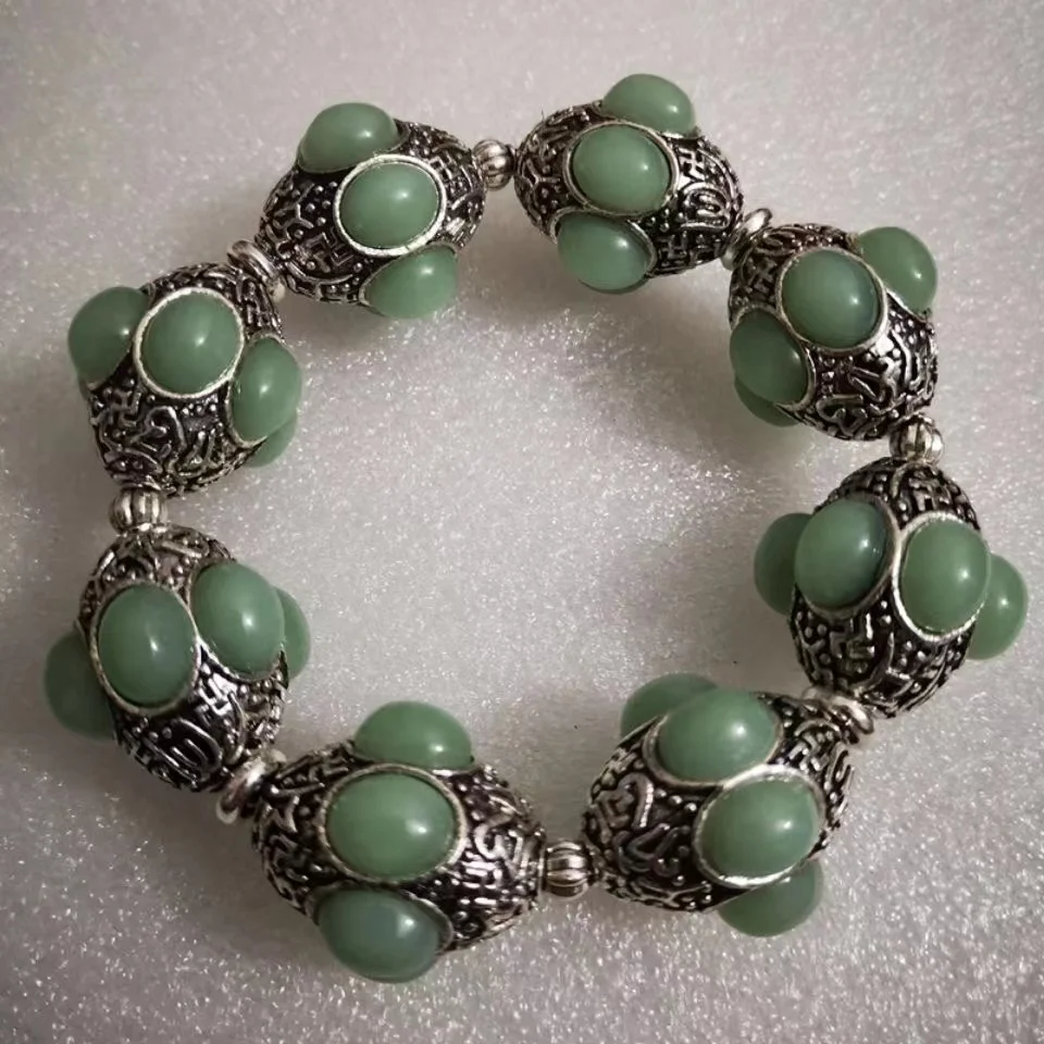 

Rare old Chinese silver&Emerald bracelet/ bracelet, free shipping