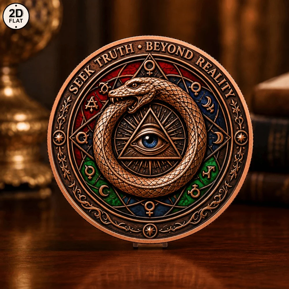 1pc Fine Copper 1oz Mystical Ouroboros & All Seeing Eye Commemorative Coin UV Printed Esoteric Souvenir Present for Collection