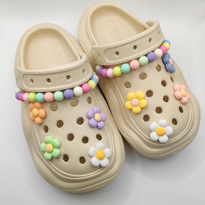 Colorful Flower Chain Shoe Charm DIY Shoe Decorations Button Accessories for Bogg Bag Slides Sandals Clogs Kids Gifts