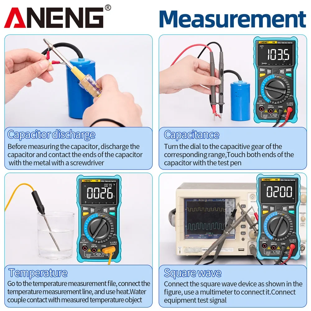 ANENG V8 cyfrowy multimetr profesjonalny true rms 8000 zlicza miernik elektryczny NCV DC/AC napięcie prądu multimetry LCD dokładny automatyczny