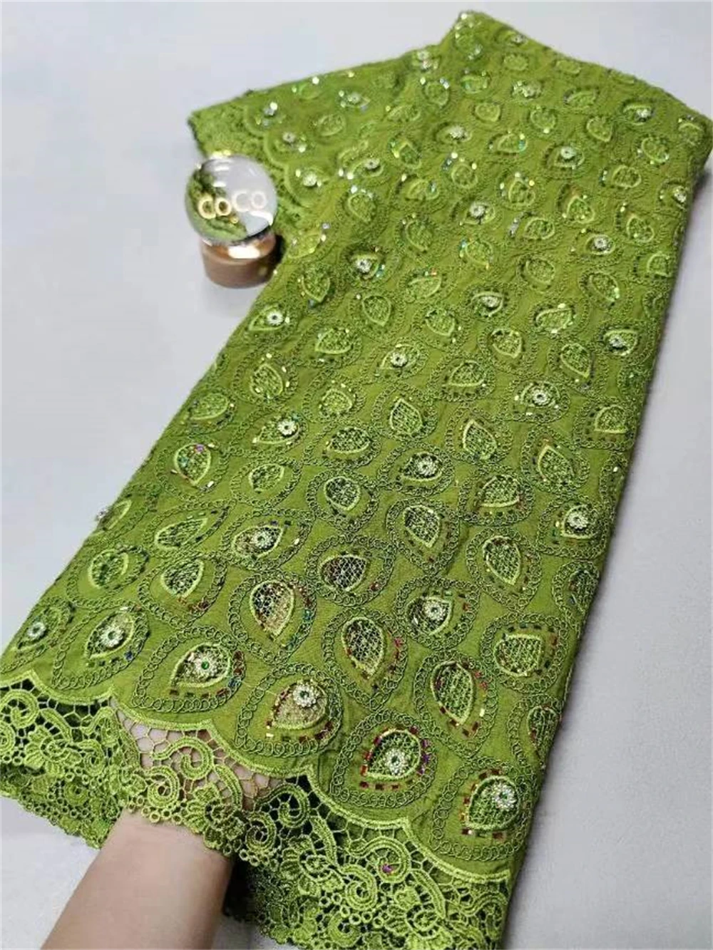 

2025 High-Quality Africa Nigerian Sequins Cotton Embroidery Lace Fabric Tulle for Wedding Party Dress Chiffon XL123 5 Yards