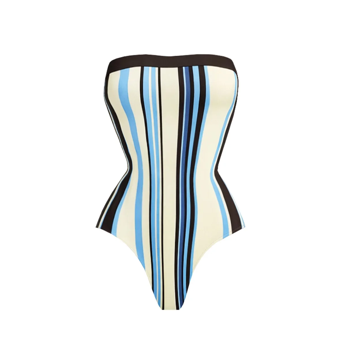 Striped 3Pcs Bandeau One Piece Swimsuit Sexy Bikini Women Push Up Swimwear High Cut Swimming Suit Female Bathingsuit Beachwear