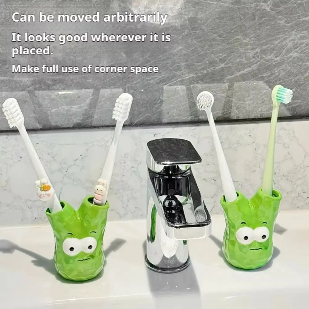 Soporte de cerámica para cepillos de dientes con 2 agujeros, estante creativo para brochas de maquillaje con forma de cebollino, estante de almacenamiento impermeable para cepillos de dientes de dibujos animados