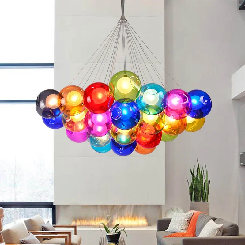 

Colorful Glass Ball Bubble Chandelier Hanging Pendant Light with Adjustable Hanging cable Home LED Lighting Deco for Dinging Roo