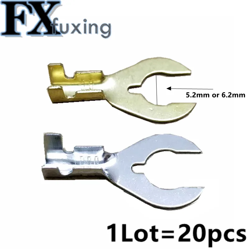 20pc 6.2 5.2mm Crescent Spade Cold-Pressed Spade Wire Terminal Pins U/Y Fork Shape Crimp Brass Terminal Block Splice Of DJ441-5B