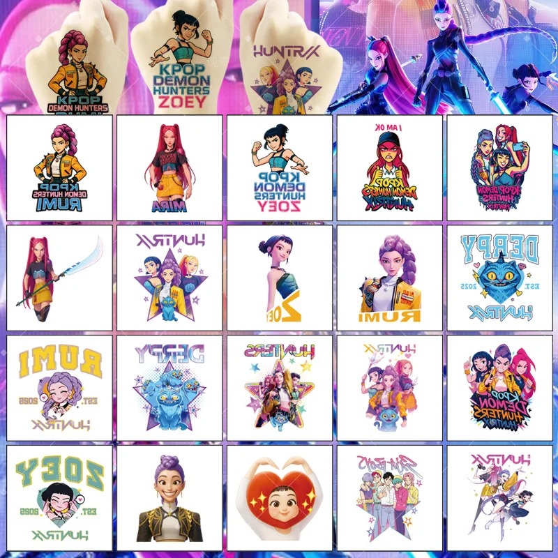 20 pièces/ensemble dessin animé Kpop chasseurs de démons tatouage temporaire autocollant Rumi mignon tatouage étanche pour cadeau de fête drôle