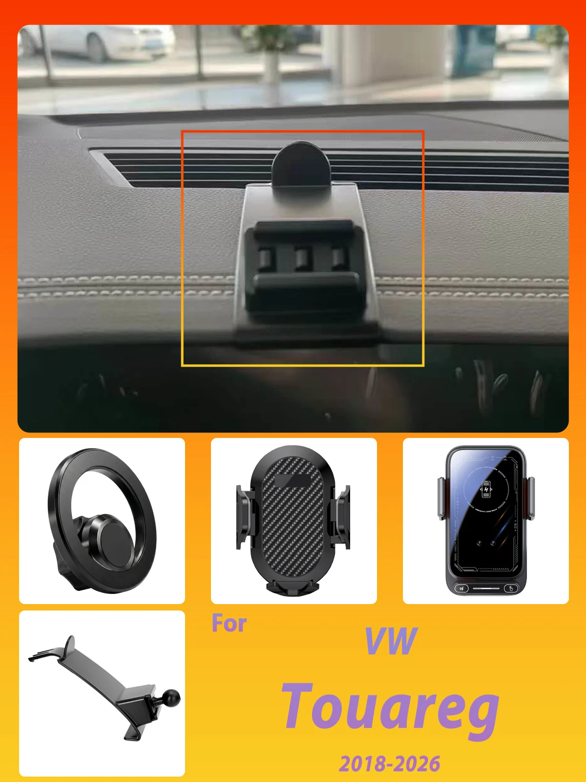 Entwickelt für VW Touareg 2018-2019 2025 2026 Handyhalterung Auto Magnetische Halterung Smart-Sensing Kabelloses Laden Ein-Tasten-Freigabe – Detail 1