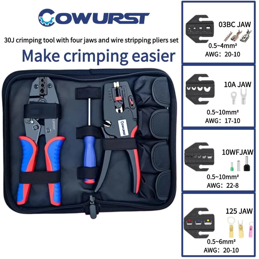 

Набор предварительно изолированных обжимных клещей HS-30 со сменными губками и инструментом для зачистки проводов, для электропередачи