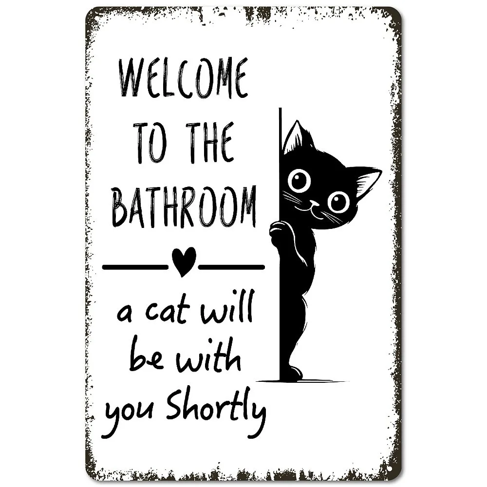Vintage Metal Iron Tin Sign Poster Wall Decor for Bars Restaurants Cafes Pubs Rectangle Cat Shape 300x200x2.2mm Hole: 5x5mm