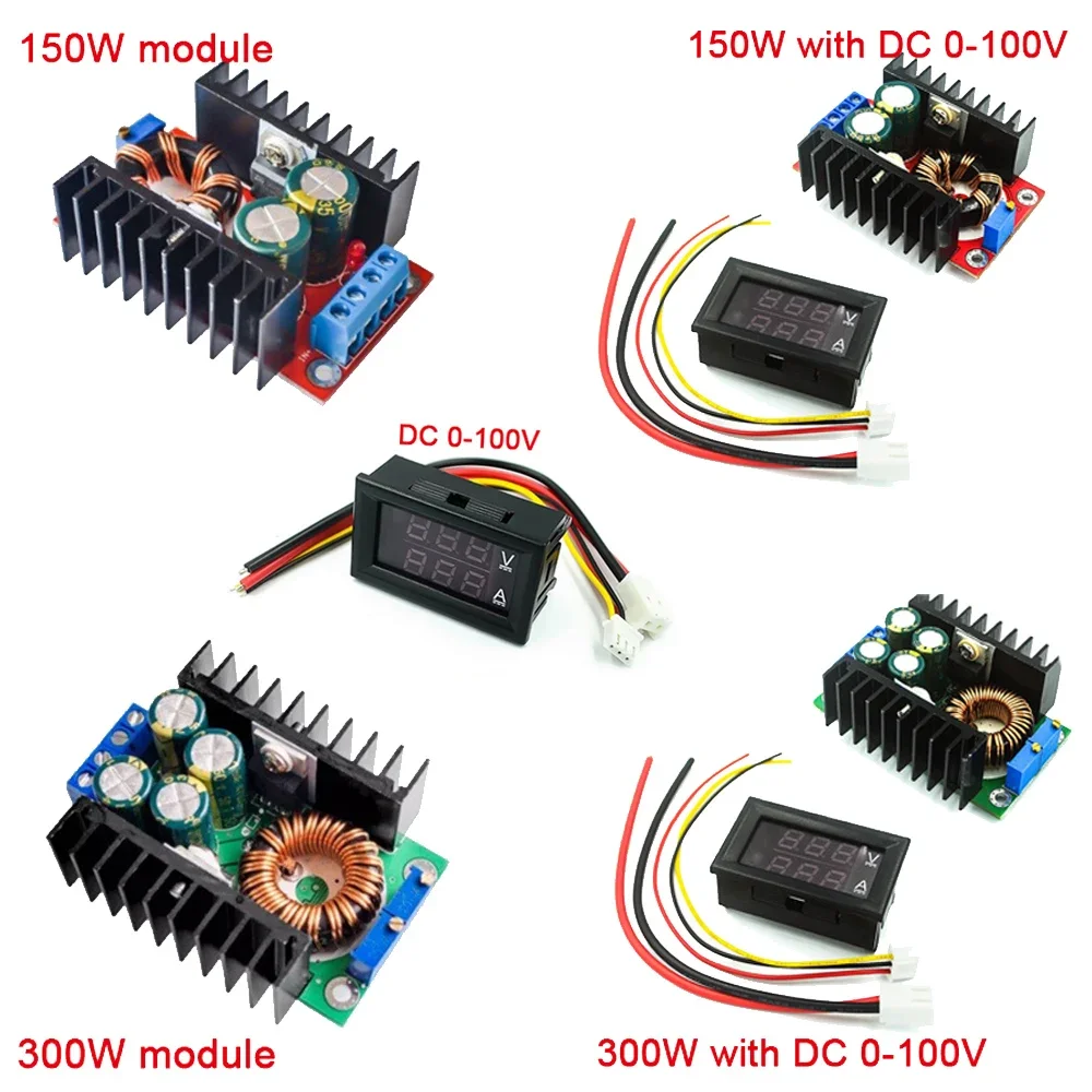 DC-DC 9A 300W 150W Buck Converter Boost Power Module 5-40V to 1.2-35V Power Module DC 0-100V 10A Digital Display Voltage Ammeter