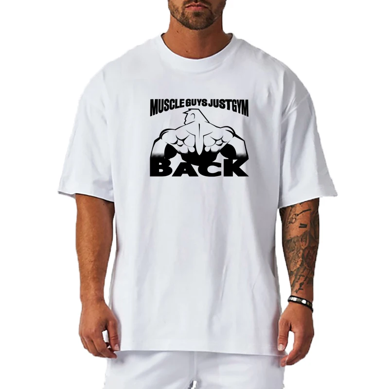

Oversized Fit Mens 100% Cotton Dropped Shoulder Loose Fitness Sports Summer Gym Bodybuilding O-neck Printed Short Sleeve T-shirt