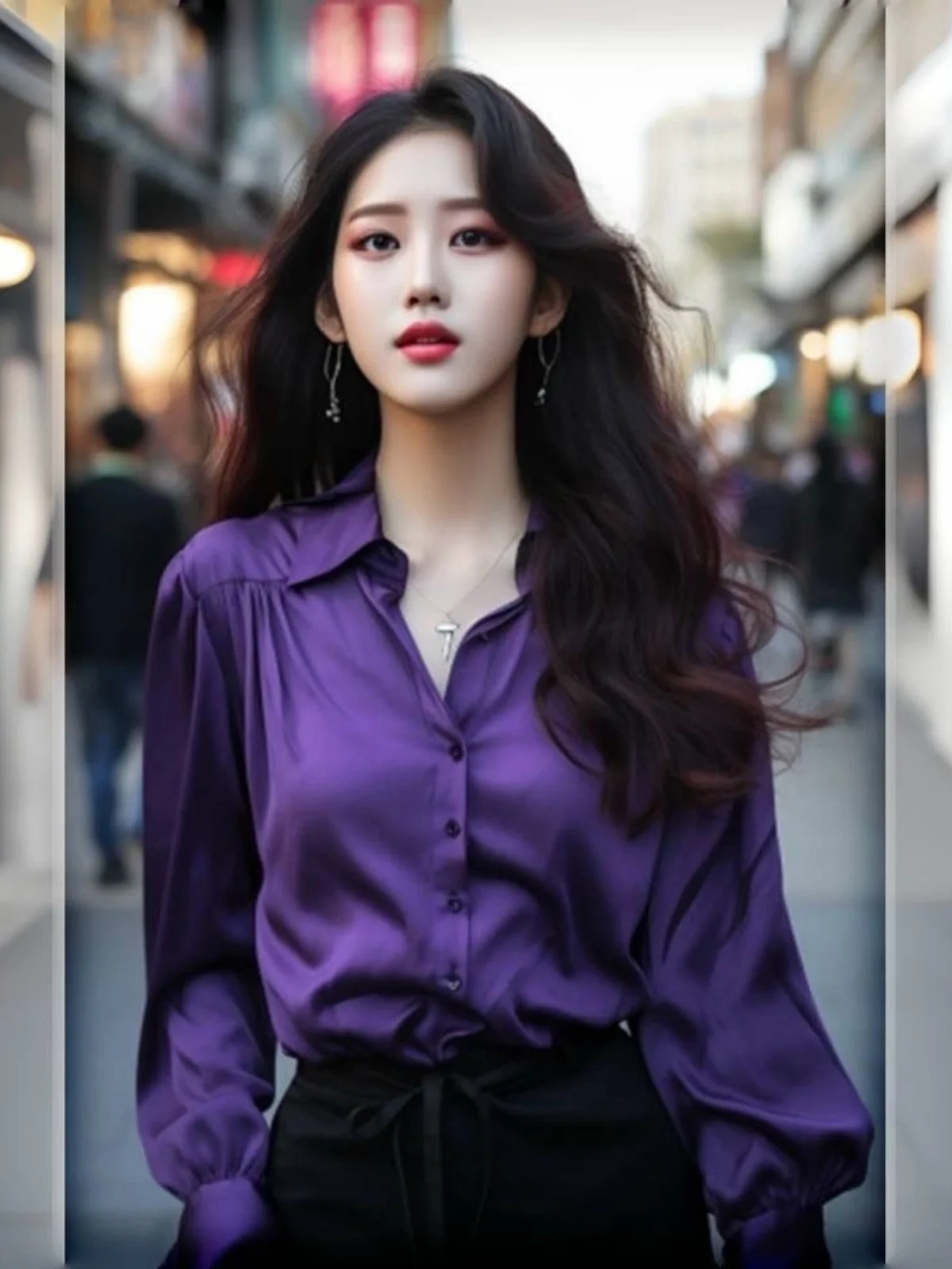 

Женский топ Silk Ape Purple irt, ранняя осень 2024, новый уникальный изысканный темно-фиолетовый длинный све, простой дизайн