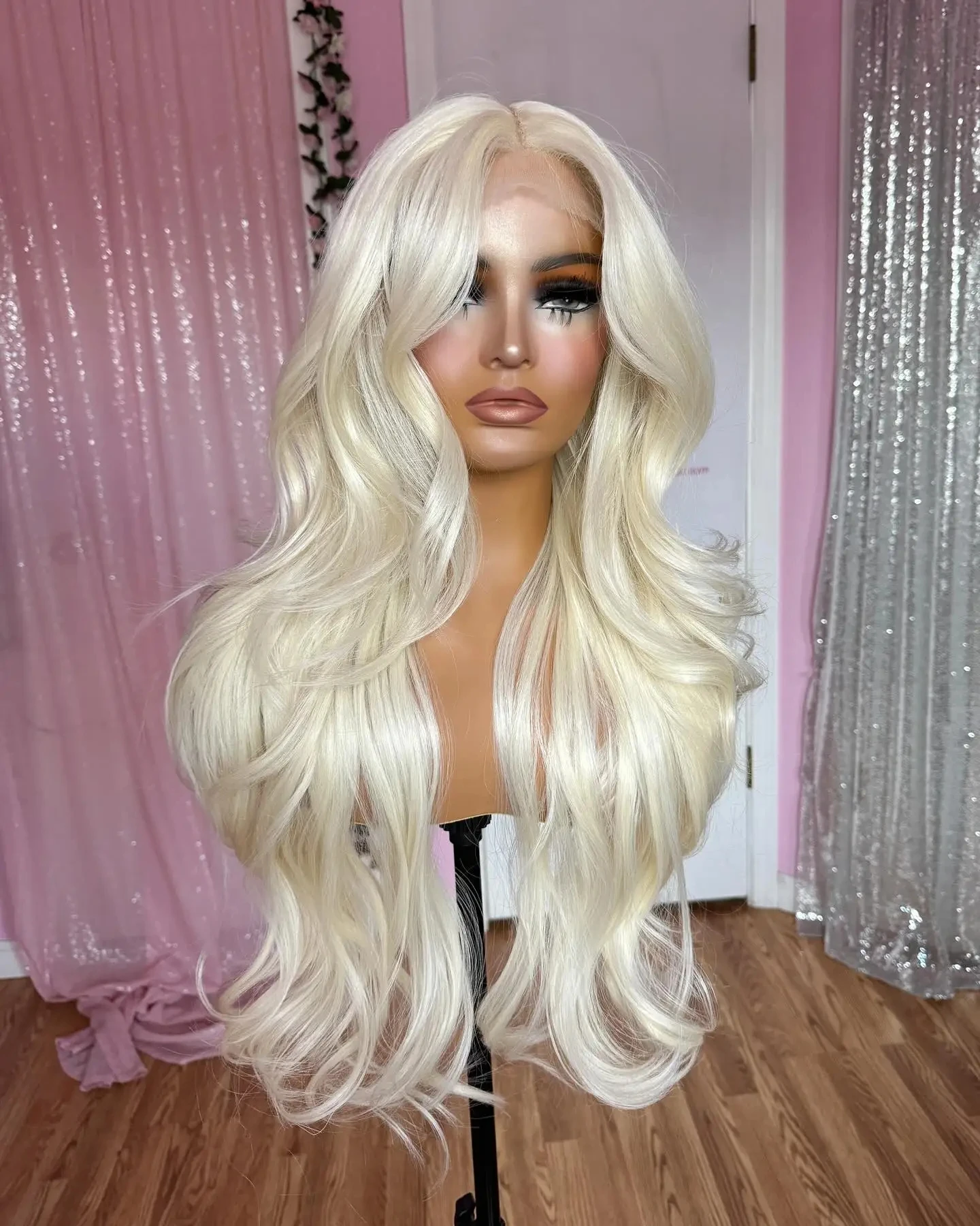 QW Body Wave Synthetic Lace Front Wigs for Women Platinum Blonde 13X4 Lace Frontal Wigs Cosplay Glueless Heat Resistant Fiber