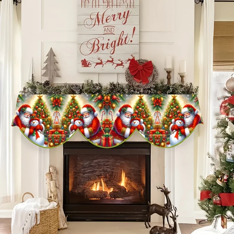 VIKAMA Christmas Fireplace Mantel Scarf Santa Snowman Tree Mantel Topper Holiday Fireplace Shelf Cover Xmas Home Party Decor