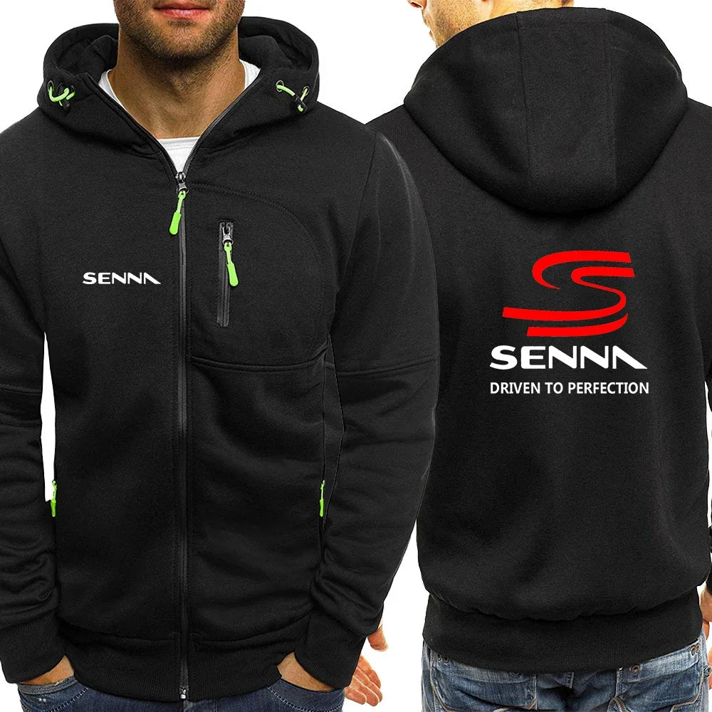 2024 New Ayrton Senna Men's Zip Hoodie Solid Color Zipper Hooded Daily Fitness Basic Thin Fleece Hoodies Sweat Long Sleeve Tops