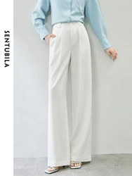 Sentubila White Straight Loose Dress Pant 2024 primavera semplice gamba larga pantaloni Casual a figura intera pantaloni larghi da donna 141 k52798